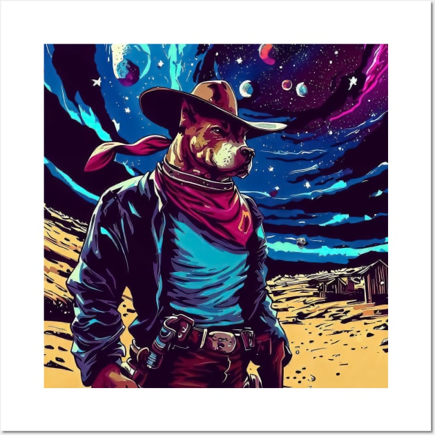 Cool cartoon dog cowboy in space Wall Art by TomFrontierArt